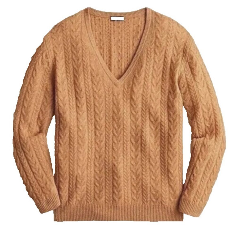 NWT J.Crew Cashmere Cable-knit Relaxed V-neck Sweater in Heather Acorn S